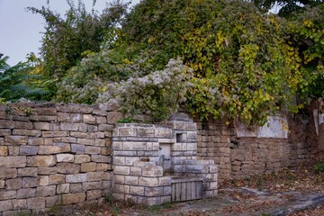 Ruined old house with a fountain