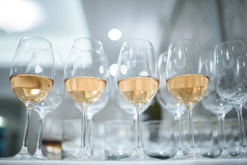 closeup of glasses with white wine