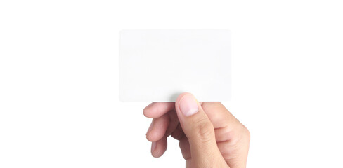 Close up of hand holding virtual card with. Credit card in hand