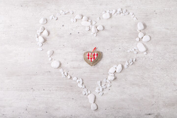 St. Valentines Day heart decorated with white rocks