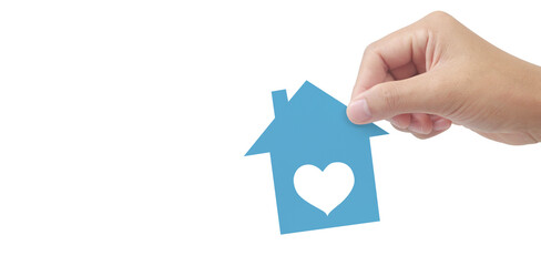 Hands holding paper house, family home  protecting insurance concept