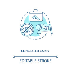 Concealed carry turquoise concept icon. Hidden firearm. Pistol for defense. Weapon ownership. Gun control idea thin line illustration. Vector isolated outline RGB color drawing. Editable stroke