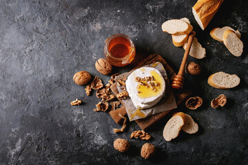 Goat cheese served with honey and walnuts