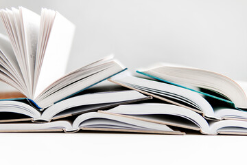 stack of books on white background