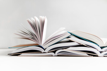stack of books on white background