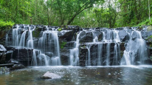 Waterfall in tropical rainforest in Namtok Samlan National Park, Saraburi, Thailand