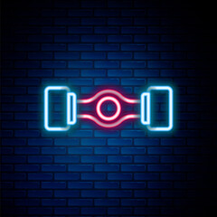 Glowing neon line Chassis car icon isolated on brick wall background. Colorful outline concept. Vector.