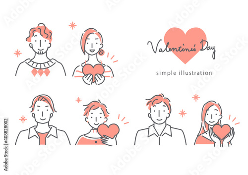 バレンタイン用のカップルのシンプルでおしゃれな線画イラスト素材セット 30s Poster 3 Fumika Shibata