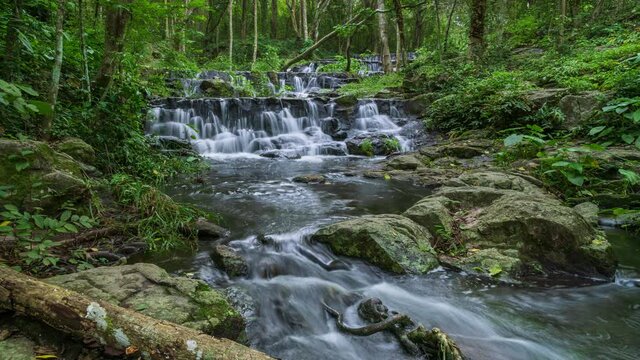Waterfall in tropical rainforest in Namtok Samlan National Park, Saraburi, Thailand