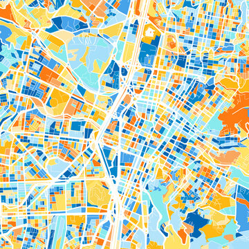 Art Map Of Medellin, Colombia In Blue Orange