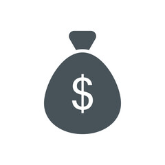 Money bag icon. Dollar symbol. Wealth black silhouette sign. Vector isolated on white.