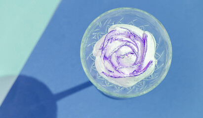 Berry zephyr in form flowers served. Beautiful decorated homemade dessert.