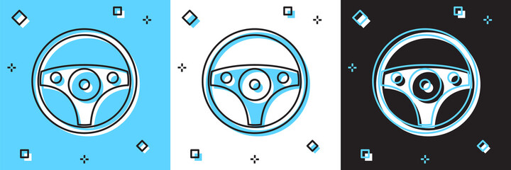 Set Steering wheel icon isolated on blue and white, black background. Car wheel icon. Vector.