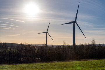 Fototapeta na wymiar Park Springs wind farm near Grimethorpe nature reserve, Barnsley, South Yorkshire