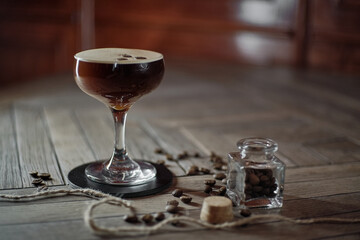 Espresso Martini cocktail with coffee beans