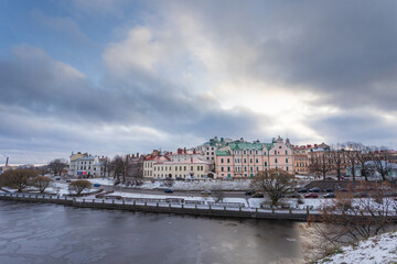 Obraz premium Vyborg, view of the historical city center in winter