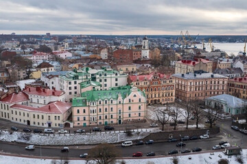 Fototapeta na wymiar Vyborg, view of the historical city center in winter