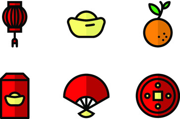 Vector. Set of Chinese New Year Filled Icon, isolated. Elements can be used for website and application for Chinese New Year Event.