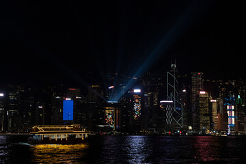 Night Cityscape of Hong Kong Island with Light Show