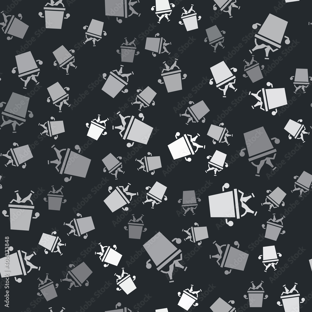Poster grey beer bottles in ice bucket icon isolated seamless pattern on black background. vector.