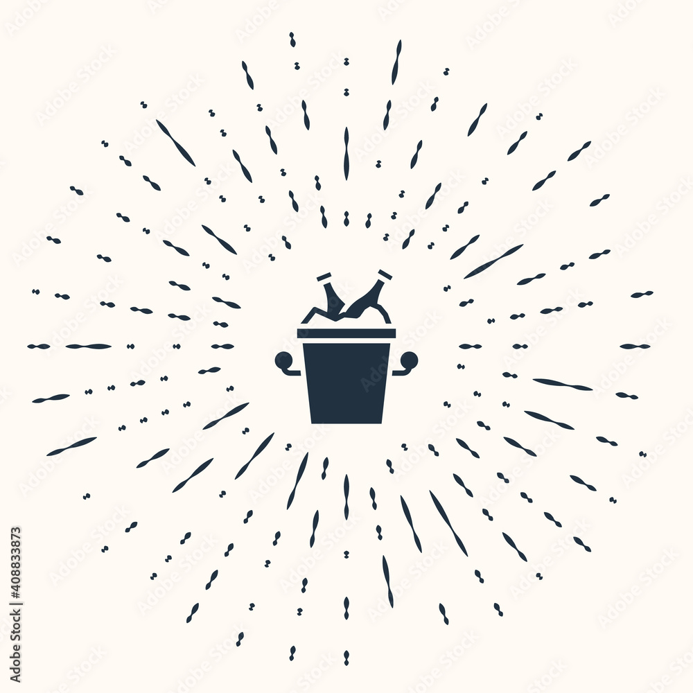 Poster grey beer bottles in ice bucket icon isolated on beige background. abstract circle random dots. vect