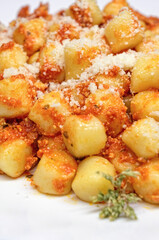 Italian cooked gnocchi with copy space