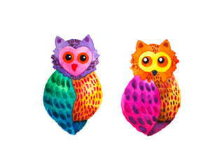 owl bird animal nature art watercolor painting color illustration design drawing cute wildlife pattern decoration white isolated background
