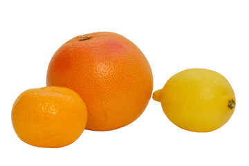   tangerine grapefruit and lemon on white background