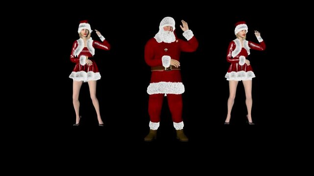 Santa Claus and santa helpers dancing macarena, loop, Alpha Channel