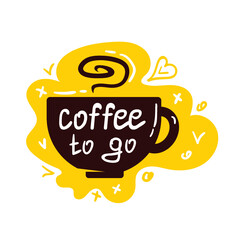 Coffee cup logo. Coffee mugs color banner on white background with text - coffee to go.