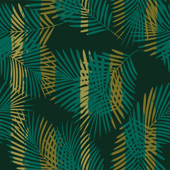 Tropical pattern, palm leaves seamless vector floral background. Leaves of palm tree on paint lines. Exotic plant on stripes. Summer nature jungle print. brush strokes print