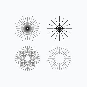 Set of minimalist line art sunburst vector illustration logo design