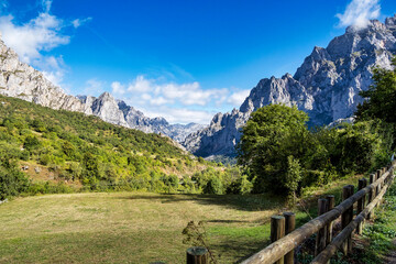 Picos de Europa mountains next to Fuente De village Cantabria Spain