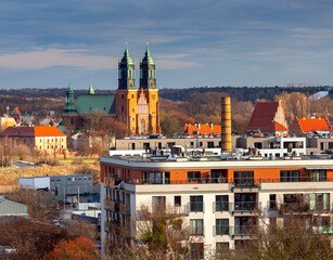Obraz premium Poznan. Aerial view of the city at sunrise.