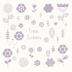 Floral element set. Suitable for wallpaper, paper, fabric, interior decor  and others