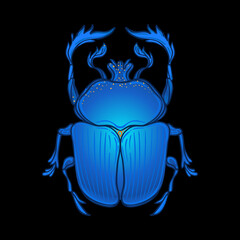 Scarabaeus sacer, Dung beetle. Sacred symbol of in ancient Egypt. Fantasy ornate insects. Isolated vector illustration. Spirituality, occultism, chemistry, occult sun tattoo.
