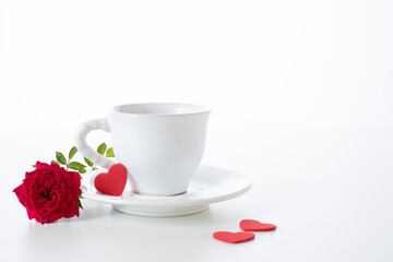 Tea for valentine's day, and red flowers