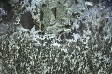 The structure of crystals of iron sulphate under magnification. Macrophotography.