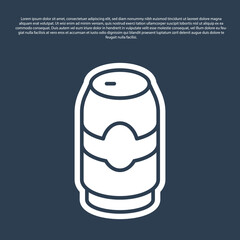 Blue line Beer can icon isolated on blue background. Vector.