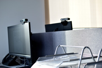 Office space with a computer in the building