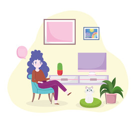 woman sitting with table computer home office