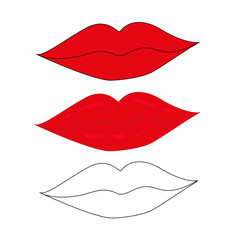 Female mouth with beautiful lips on a white background, collection.  Vector illustration.