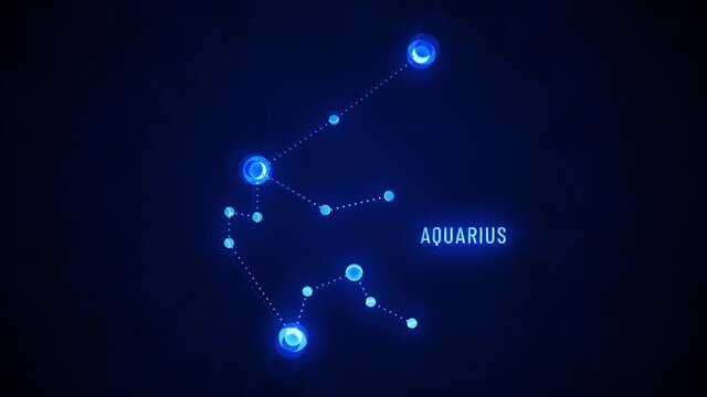 Aquarius Zodiac Signs Constellations Background/ 4k animation of a zodiac aquarius sign icons, with astrological constellation and symbol on space background