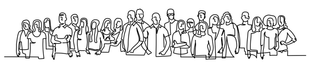 Continuous line drawing of crowd. Vector illustration.