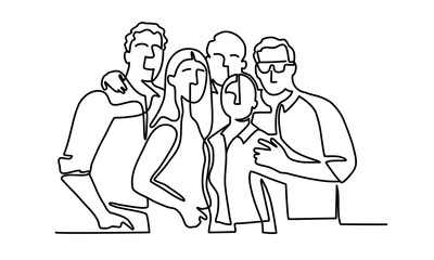 Continuous line drawing of happy friends. Vector illustration.