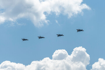 Moscow, June 24, 2020, military equipment in Moscow at the victory parade, military aviation, air part of the victory parade in Moscow over red square