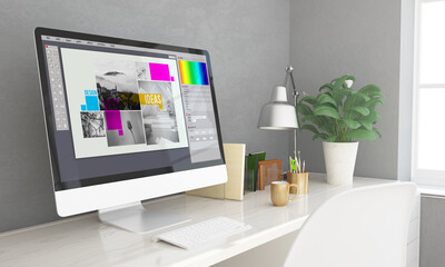 Computer at home office graphic design