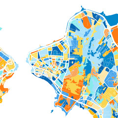 Art map of Florianopolis, Brazil in Blue Orange