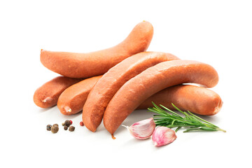 Raw meat sausages isolated on white background