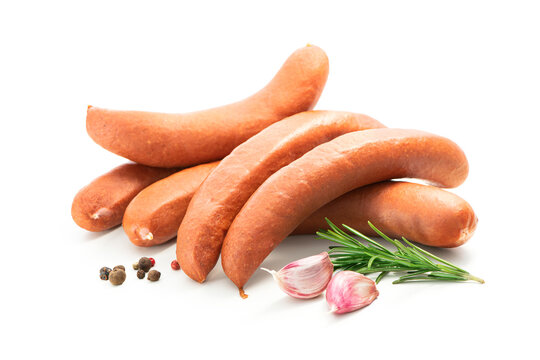 Raw meat sausages isolated on white background